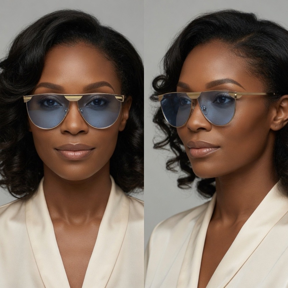 Women Luxury Blue Oversized Shield Sunglasses Bottom Flat Top Retro Blue Tinted